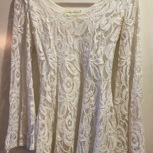 Lace bell-sleeved dress for fans of Fleetwood Mac